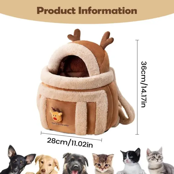 Cat Carrying Bag Pet Plush Elk Shape Backpack Winter Puppy Outgoing Backpack For Travel Hiking Outdoor Camping Indoor
