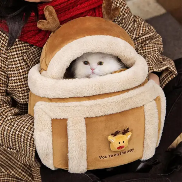 Cat Carrying Bag Pet Plush Elk Shape Backpack Winter Puppy Outgoing Backpack For Travel Hiking Outdoor Camping Indoor