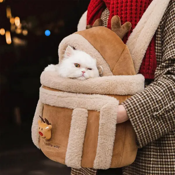 Cat Carrying Bag Pet Plush Elk Shape Backpack Winter Puppy Outgoing Backpack For Travel Hiking Outdoor Camping Indoor