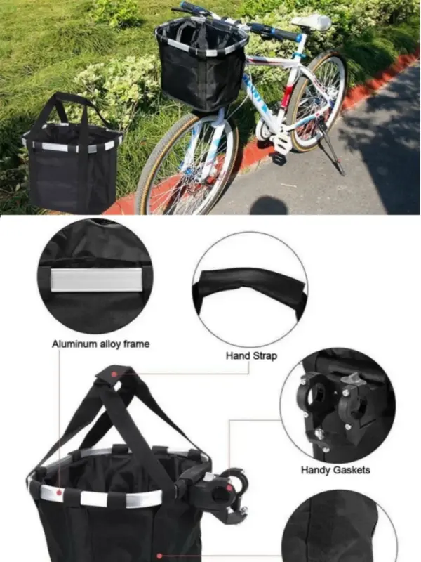 Bicycle Front Basket Bike Small Pet Dog Carry Pouch 2in1 Detachable MTB Cycling Handlebar Tube Hanging Fold Baggage Bag 5KG Load