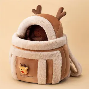 Cat Carrying Bag Pet Plush Elk Shape Backpack Winter Puppy Outgoing Backpack For Travel Hiking Outdoor Camping Indoor